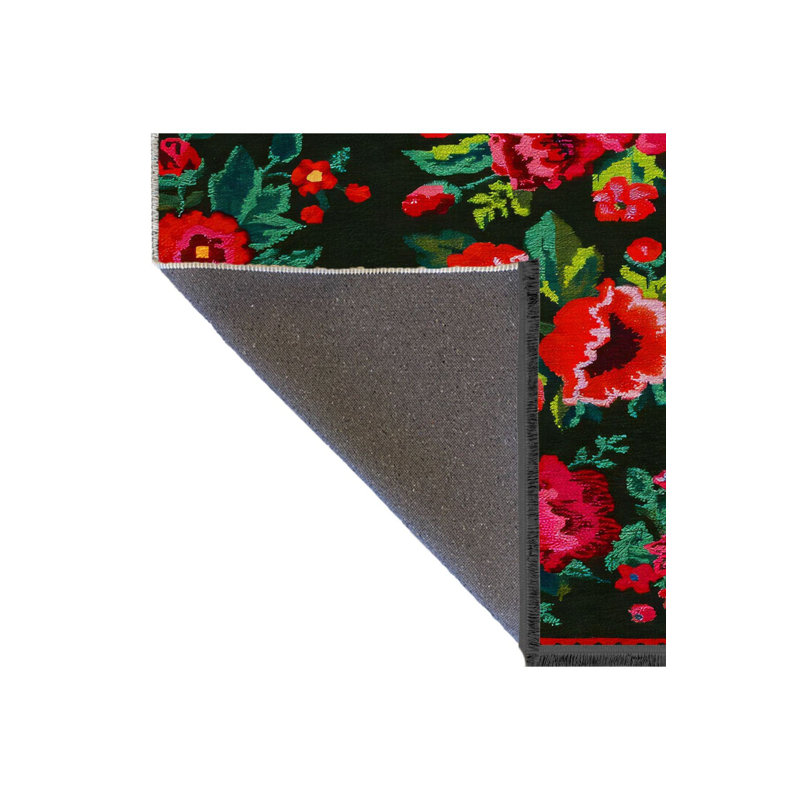 Tapis décoratif moderne noir à motif rose rose, Sous-tapis rectangulaire 2 pi 6 po x 9 pi 10 po