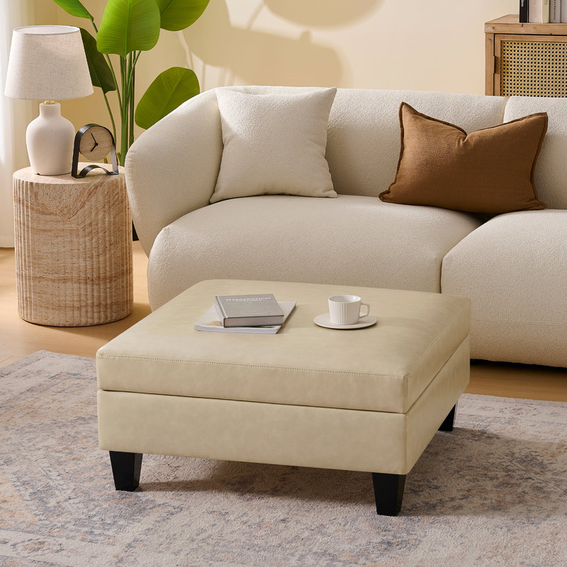 Table basse avec rangement et repose-pieds, Beige crème