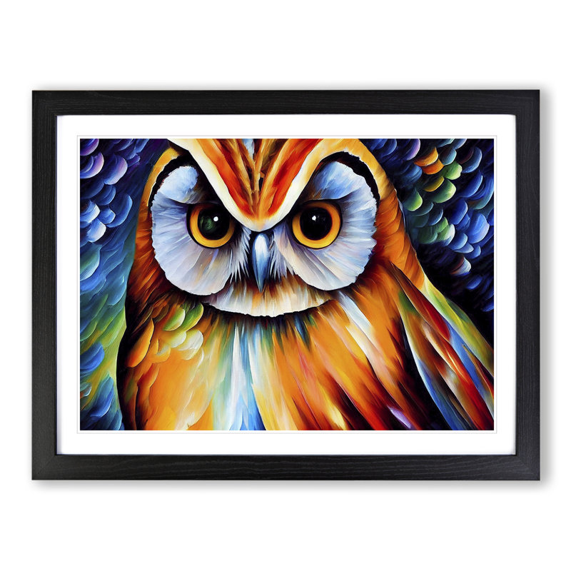 XH1022-6545X Owl Painting Vol.2 Abstract - Single Picture Frame Print, Black, 46cm H x 64cm W