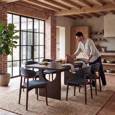Ensemble de salle à manger COLAMY ALVORA 7 pièces avec table de 183 cm et 6 chaises de salle à manger en bois rembourrées