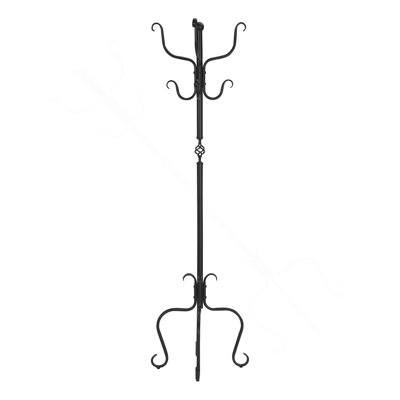 Freestanding Hall Tree with 8 Hooks, 74 Inch Height, Black Metal Transitional Design for Entryway and Bedroom