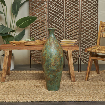 Sarahanne Ceramic Tall Distressed Antique Style Decorative Green Vase