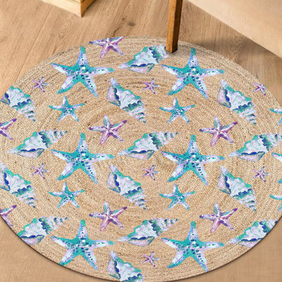 Tapis géométrique tissé à la machine en jute turquoise / mauve / beige