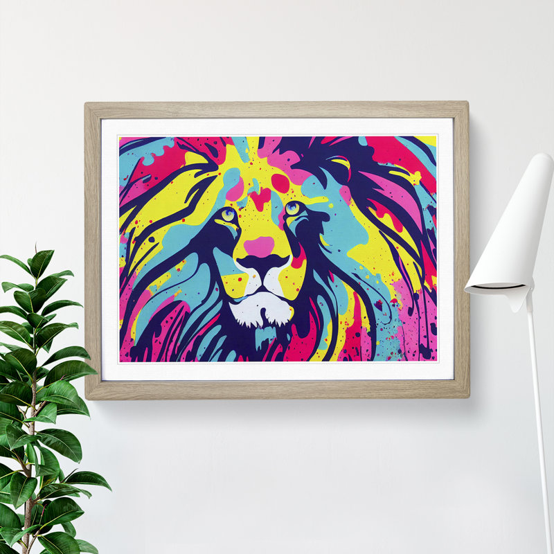 Splashed Lion Vol.4 Abstract - Framed Print, 25cm H x 34cm W x 2cm D, Oak