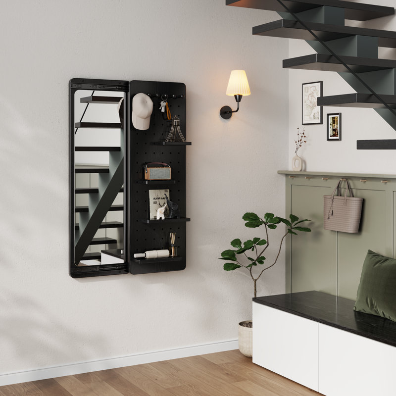 Miroir mural Adryell avec rangement, Noir, noir, noir, noir, H 47,6 po x l 31,4 po - 4 tablettes