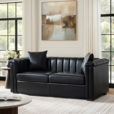 Canapé Fernando moderne de 180 cm de large en similicuir capitonné avec coussins
