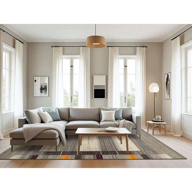 Tapis contemporain gris / olive Gellért, Rectangle 8 pi x 10 pi