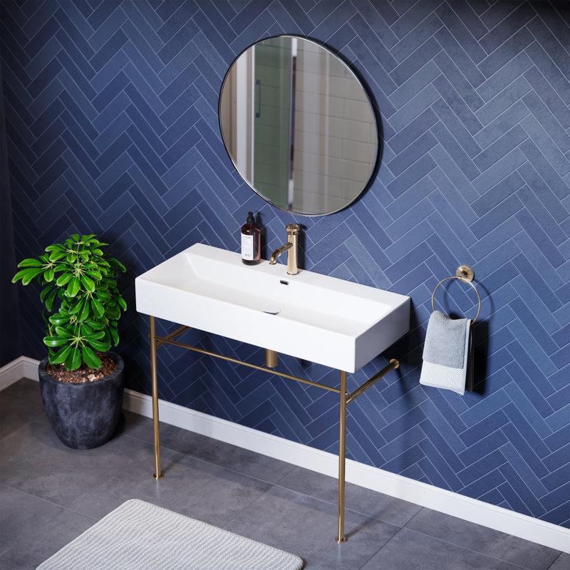 Lavabo console en céramique Claire 40, Blanc/doré