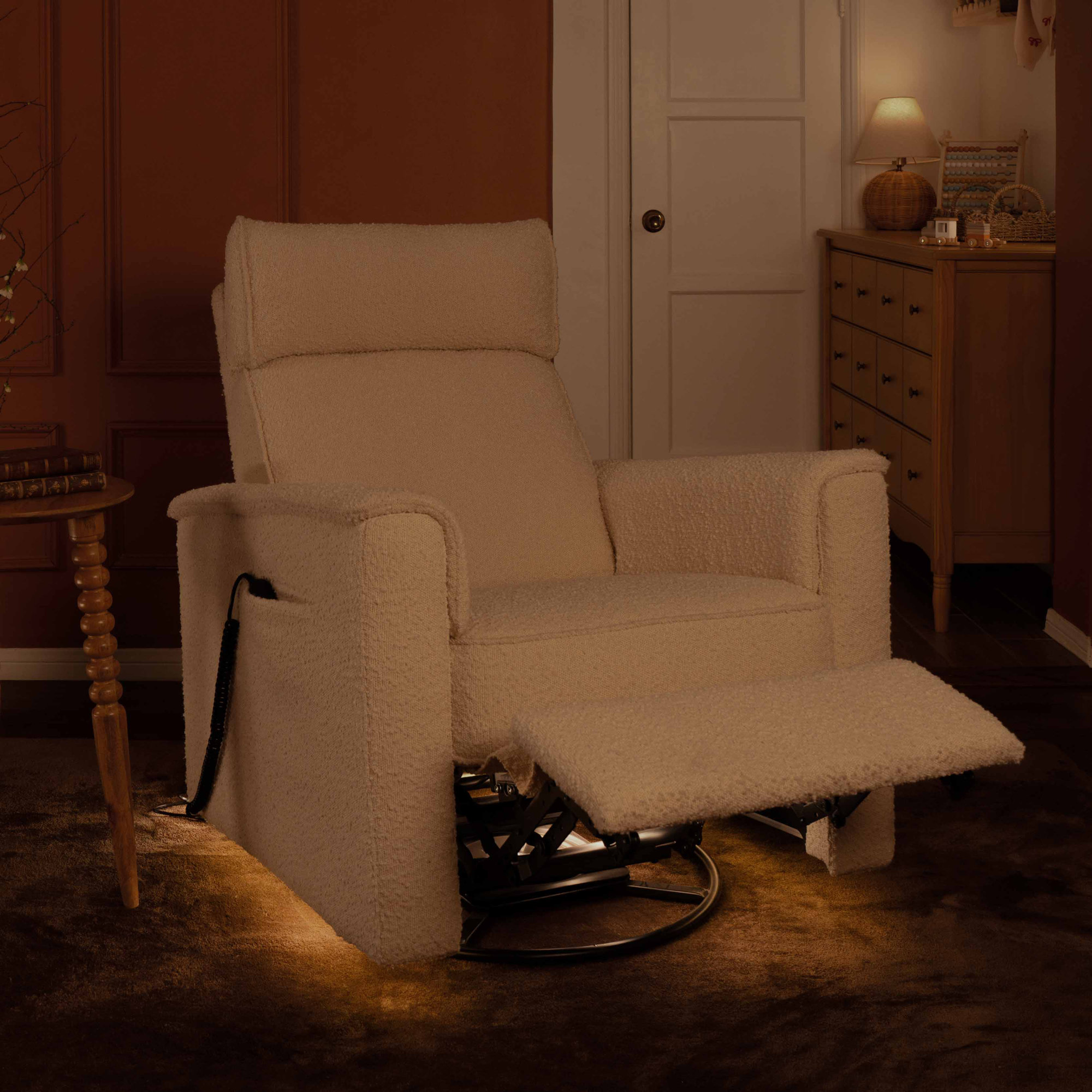 Willa Deluxe Power Recliner and Swivel Glider with Heat and Massage, Performance Ivory Boucle