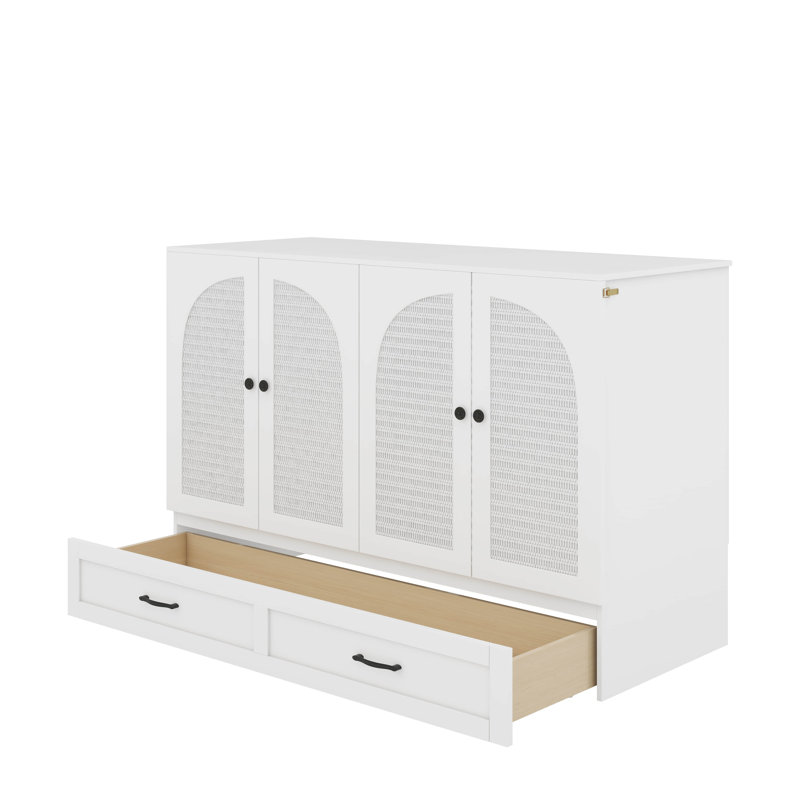 Lit escamotable avec tiroirs Murphy, Grand lit, Blanc