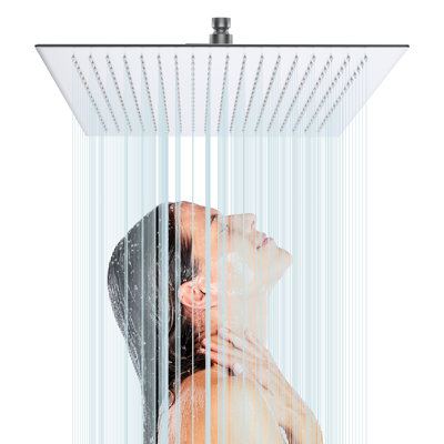 Douche de pluie 40 cm (16 po) - Acier inoxydable 304, jet haute vitesse, buses anti-obstruction, rotation à 360°, tête carrée 40 cm (16 po) en nickel brossé, résistante à la corrosion, rotative, pour surfaces
