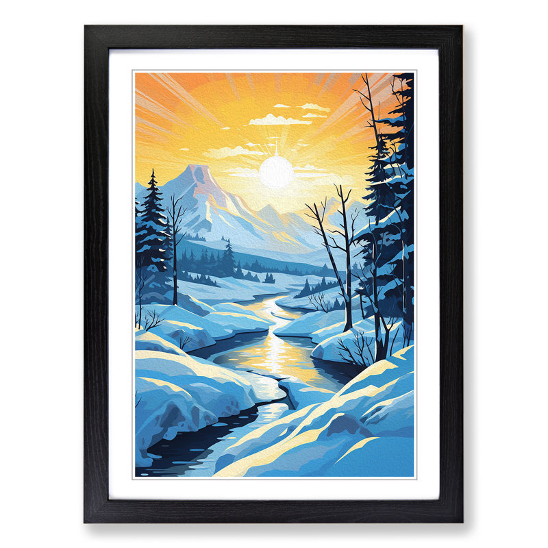 Winter Landscape Art Deco - Single Picture Frame Print on Wood, 34cm H x 25cm W x 2cm D, Black