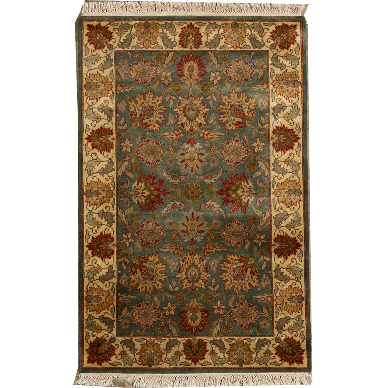 Tapis vert, rouge et brun noué à la main de haute qualité