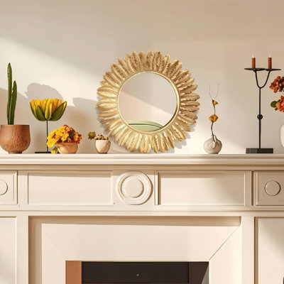 Miroir mural rond doré de 12 pouces - Petit miroir mural décoratif, miroir rétro pour le salon, le vestibule, la chambre à coucher, la Saint-Valentin