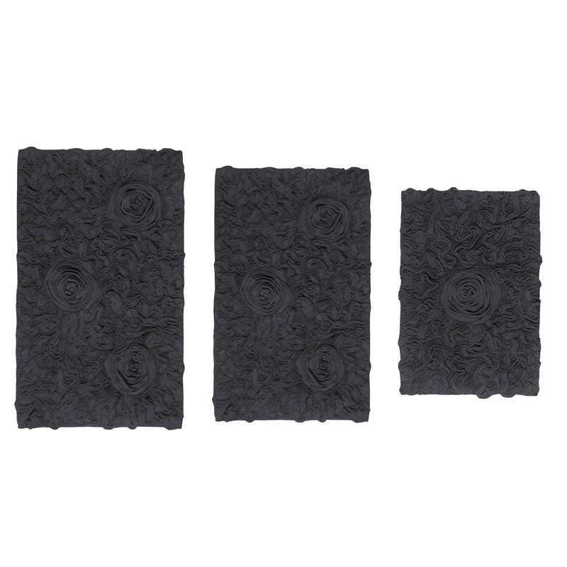 Tapis de bain 100% coton touffetés à la main Homeka Weavers Franciska (ensemble de 3), Gris