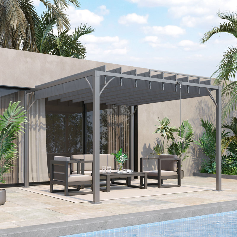 Brois 3 x 3(m) Outdoor Louvered Pergola with Adjustable Roof, Grey