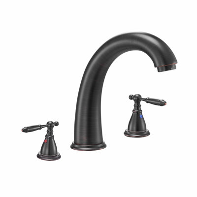 Roman Tub Faucet, 3 Hole Waterfall Bathtub Faucet, Gooseneck Bath Tubs Faucets Set with 2 Handles, Roman Tub Faucets Deck Mount for Pet Washing, Adult Bathing, Bronze, Temperature Control