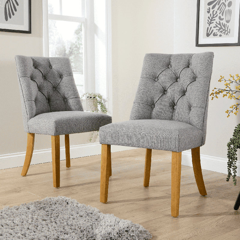 Samara Pair of Fabric Upholstered Tufted Dining Chairs, Grey