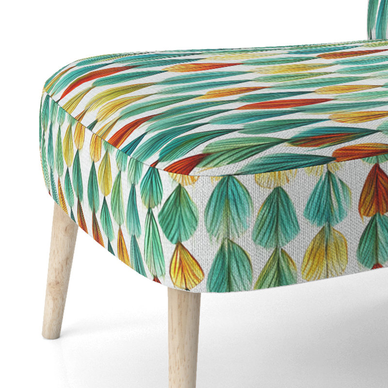 Autumn Is Coming Retro Leaves In Blue And Red - Velvet Upholstered Contemporary Side Chair, Yellow Accent Chair