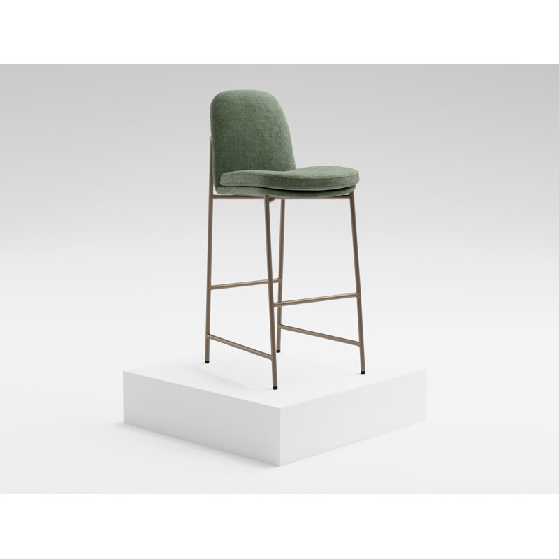 Tabouret de bar rembourré avec structure en bois et base en métal Orion, Olive
