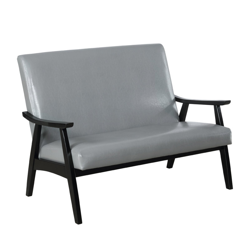 46.75'' Faux Leather Loveseat, Gray Faux Leather, Black