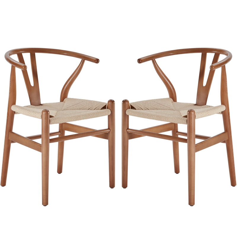 Soliel Solid Weave Wood Dining Chair, Walnut/Beige