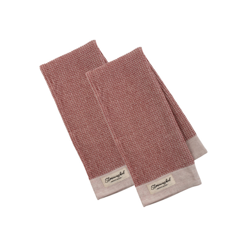  Ensemble de 2 torchons délavés à gaufres délavées, Rouge