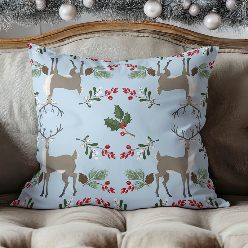 Coussin décoratif d'intérieur Botanical Deer, Argent / bleu, Carré 18 po