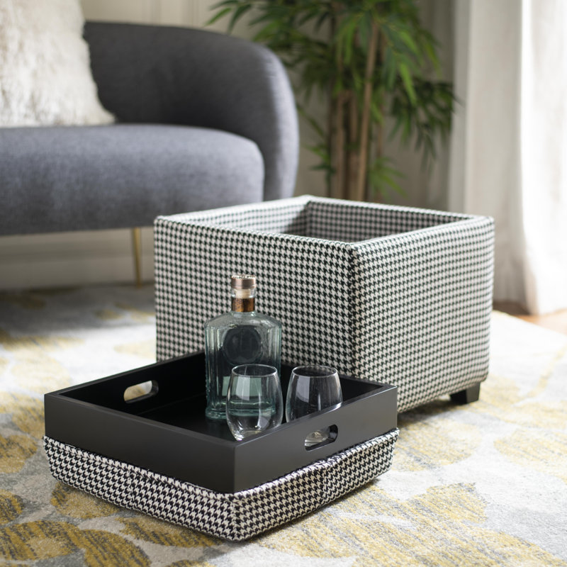 Sedat Upholstered Ottoman, Black/White Houndstooth