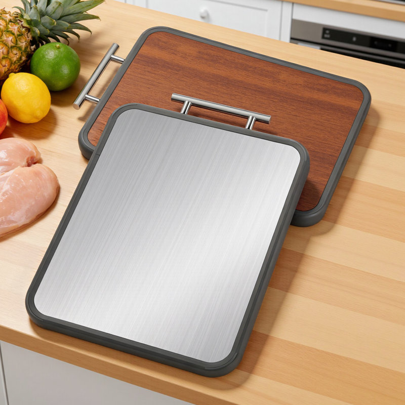 17" x 12" Professional Double-Sided Cutting Board, 2-in-1 Pure Titanium & Premium Solid Wood Chopping Board, Microplastic-Free, Mold-Resistant & Knife-Friendly