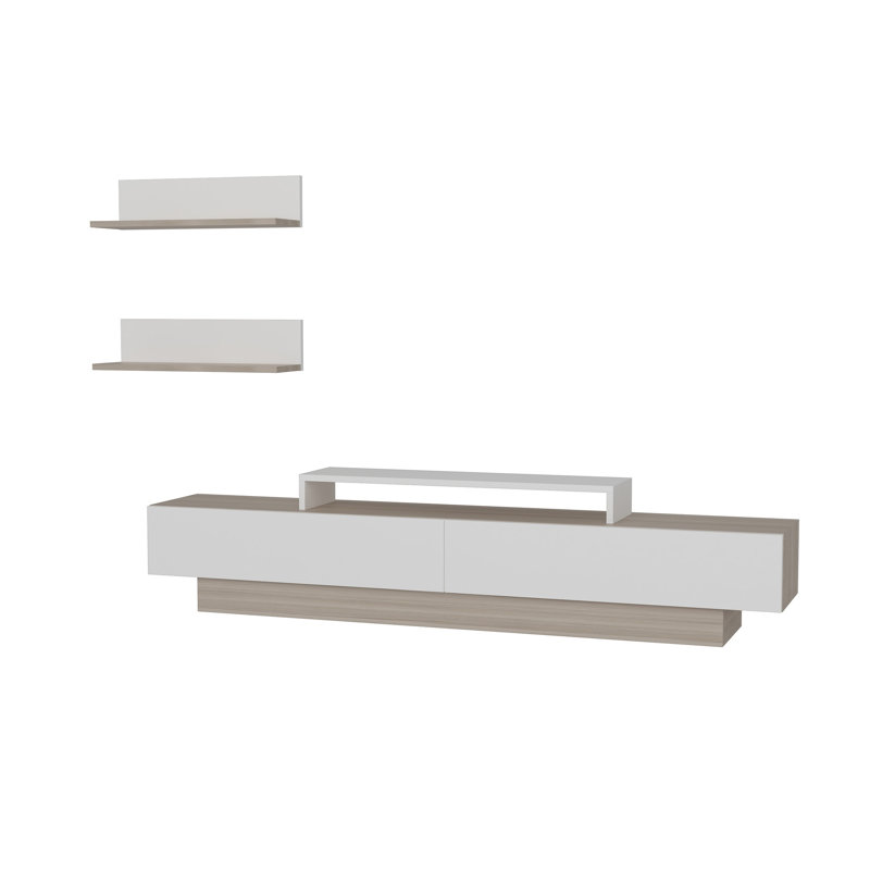 Modern TV Unit with Wall Shelves, White & Cordoba, 70.9 x 15.7 x 12.2 inches | 100% Melamine Coated Particle Board, Thickness: 0.71 inches | Numerous Shelves, Wall-Mountable Design, Stylish & Functional for Living Room