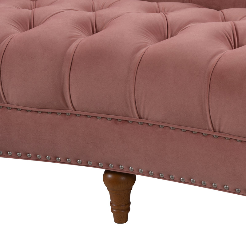 Joannes Velvet Rolled Arm Chesterfield, Ash Rose, 32" H x 83.5" W x 38" D
