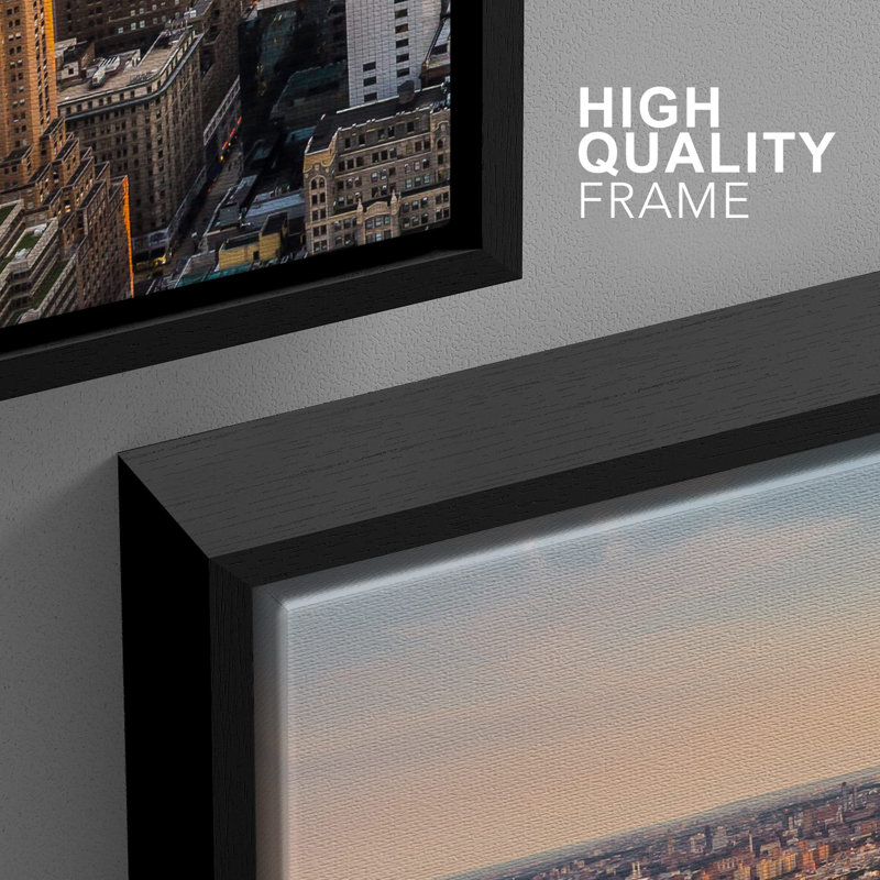 Architecture Building " Skyscraper In New York City Midtown At Sunset " 3 - Pieces, Black Framed, 36" H x 72" W
