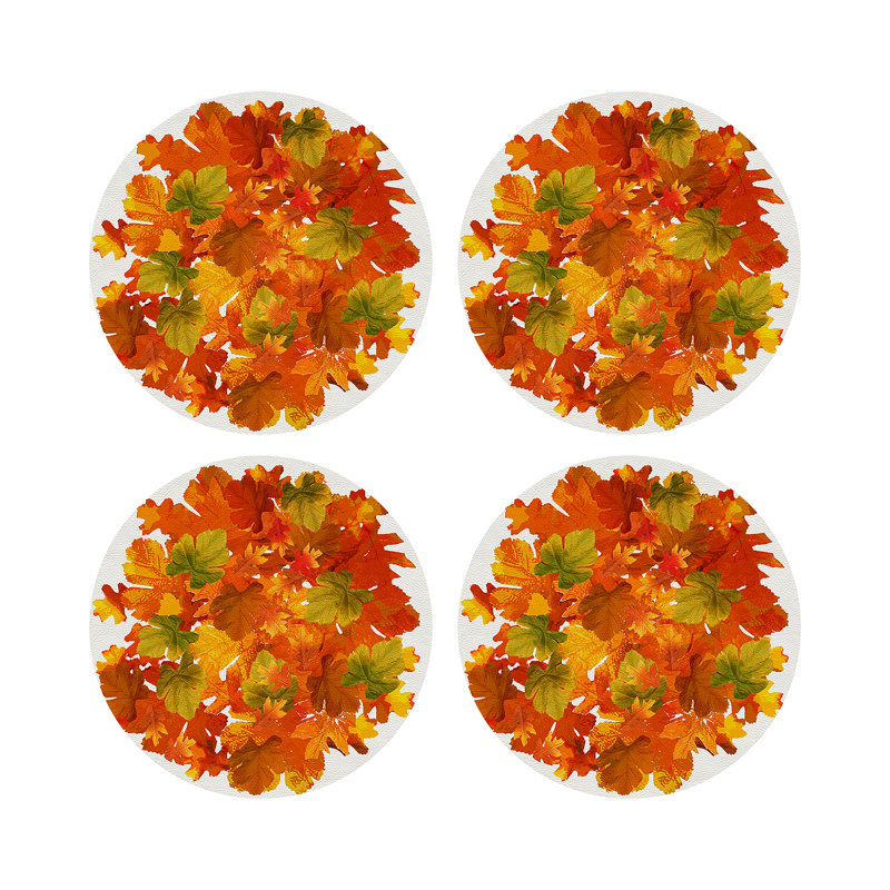Fallen Leaves Vegan Leather Round Pebble Placemat