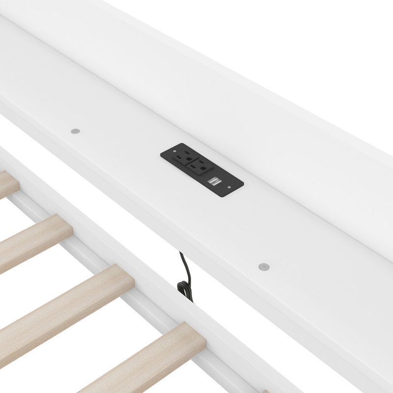 Daybed with Shelves, Drawers and Built-In Charging Station, White