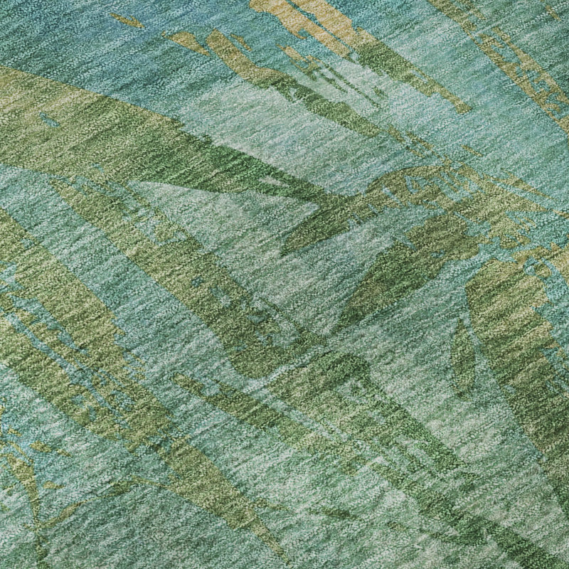 Premium Machine Washable Mayfield AMF2222 Botanical Rug, 1'8" x 2'6", Teal