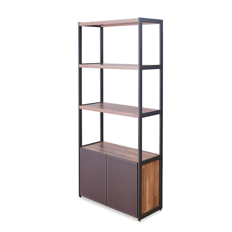 ACME Sara Bookcase In Espresso PU, Walnut & Sandy Black