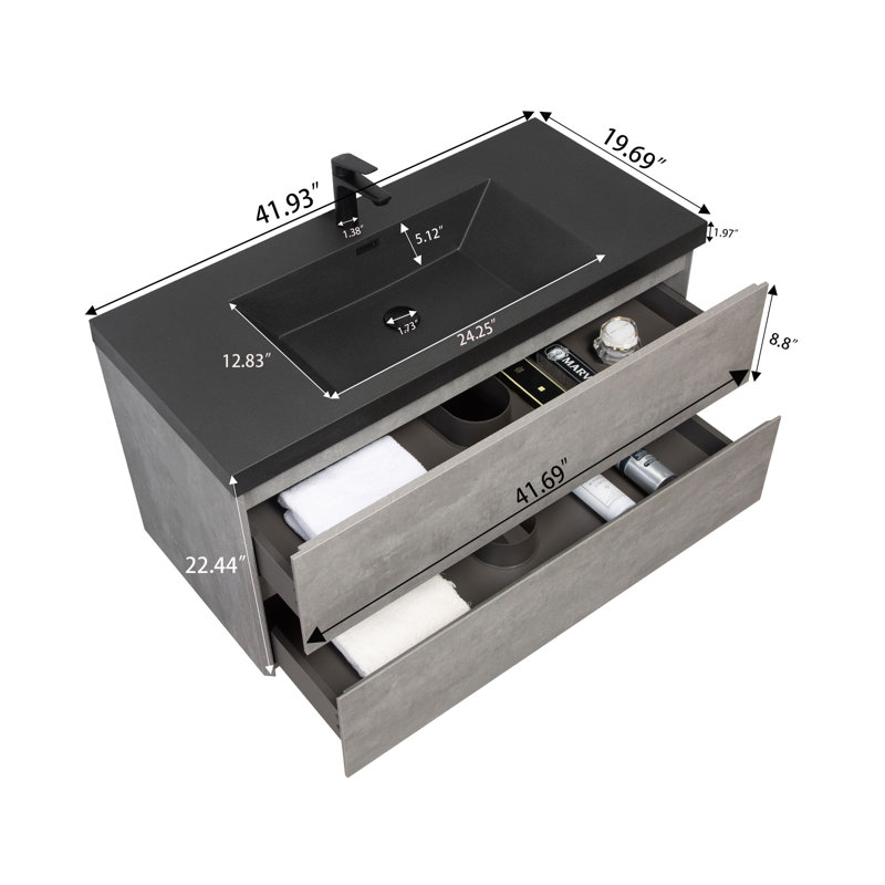 Dhruven 42 Inch Fully Assembled Single Floating Bathroom Vanity With Solid Surface Sink