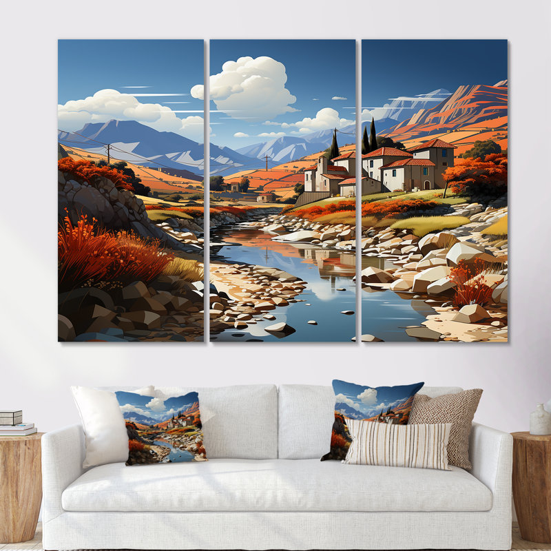 Ensemble de décorations murales Bold Mediterranean Landscape - Cubism, Toile tendue, H 40 po x l 60 po x P 1 po