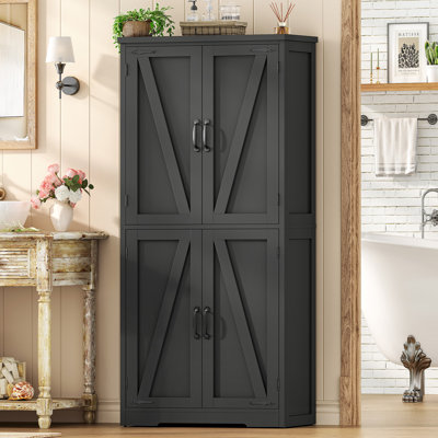 58.27” Kitchen Pantry Cabinets With 4 Doors, Storage Cabinets, Cupboard, Tall Bathroom Cabinets For Dinning Room, Living Room