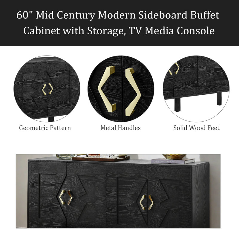 Buffet 60 po Mid Century Modern Buffet, Noir