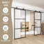 Porte de grange coulissante double en métal et en verre transparent avec ensemble de quincaillerie d'installation JUBEST, 2 ensembles de portes-85760822-106893888