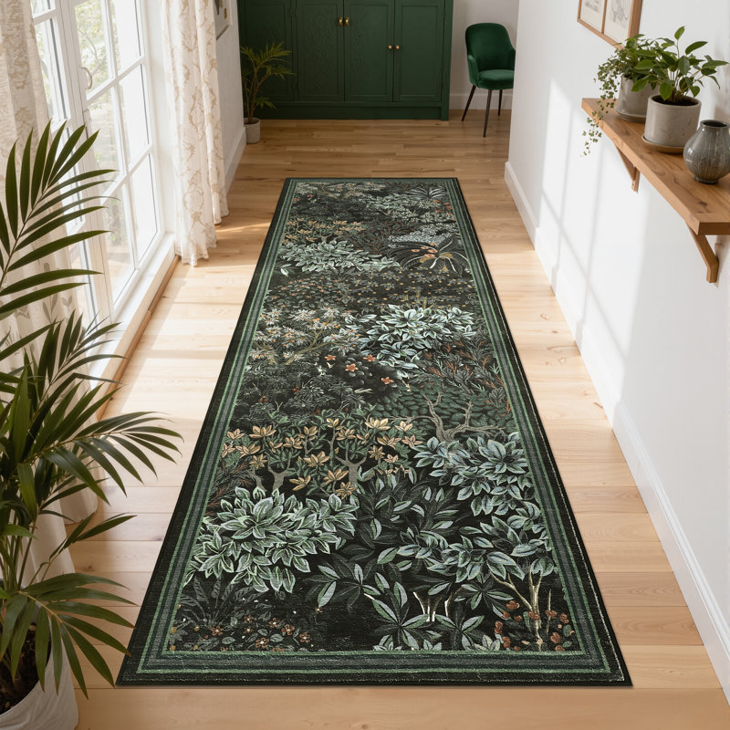 Tapis de jardin Botanical Forest, Tapis de couloir 2 pi x 6 pi, Noir