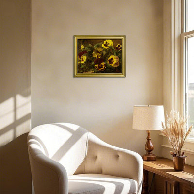 Wall Art Framed Gold, Yellow Flowers Prints Pansy Plants