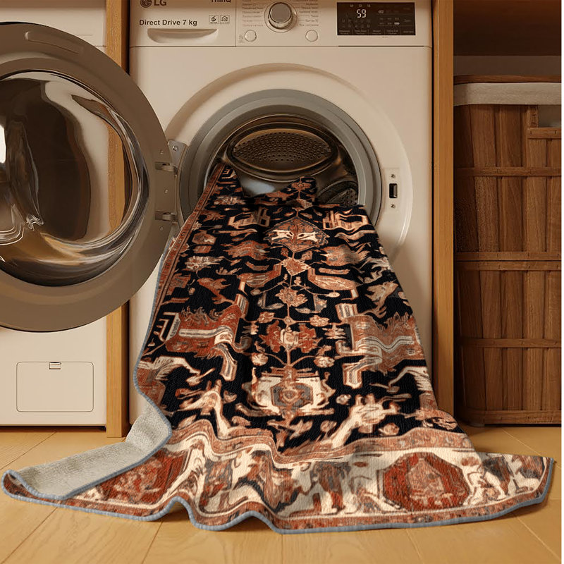 Machine Washable Persian Brown Area Rug, Rectangle 4' x 6'