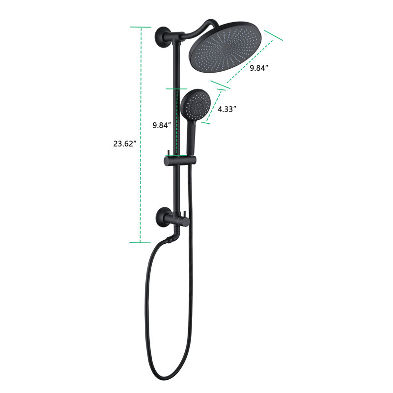 Système de douche modernisé noir mat, systèmes de douche à effet pluie avec douche à main à 5 réglages et barre coulissante
