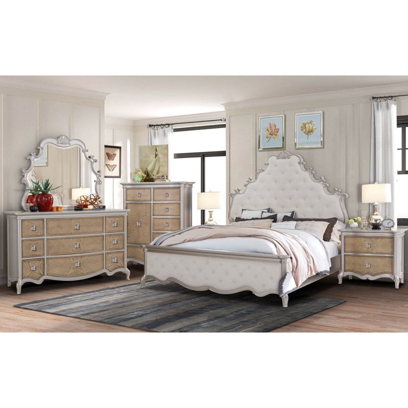 5 Pcs: Bed, Nightstands, 2 Dressers, Mirror, Queen
