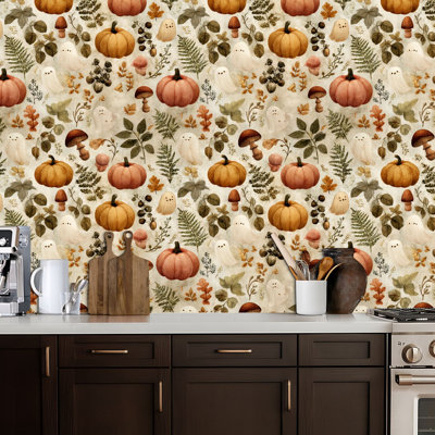 Papier peint adhésif à peler et coller, décorations d'Halloween en bois, décorations pour halloween auto-adhésives et amovibles 24 po x 118 po (60 x 300 cm)