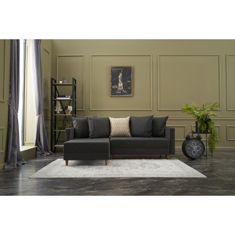 Canapé-lit Everdina, Accoudoir à gauche (vu de face), 100 % polyester anthracite
