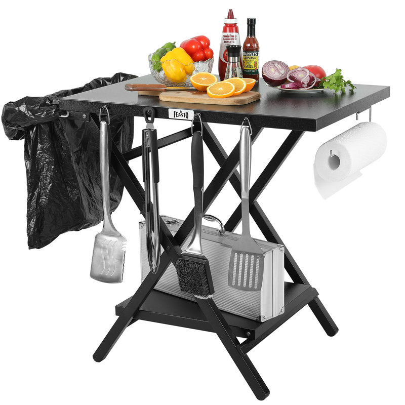 Feasto  30" L x 24" W Outdoor Folding Table for Pizza Oven or Grill- Portable Camping & RV Prep Table with Foldable Design, Space-Saving Storage